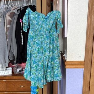 American Eagle Outfitters Blue and Green Smocked Dress